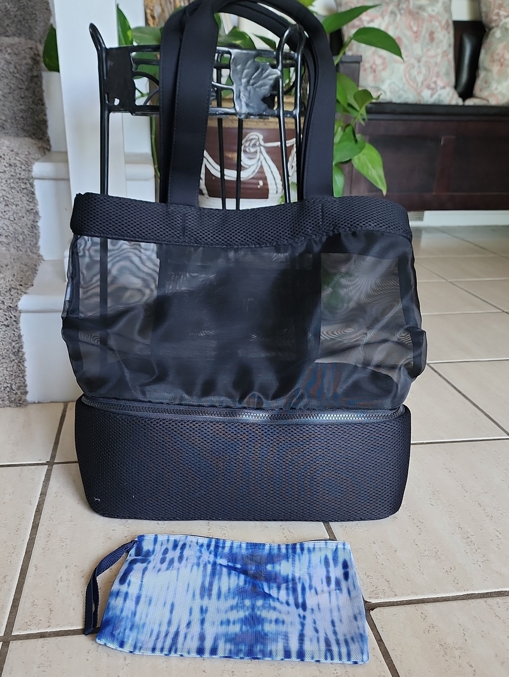 NWOT Black Mesh Tote Bag And Pouch